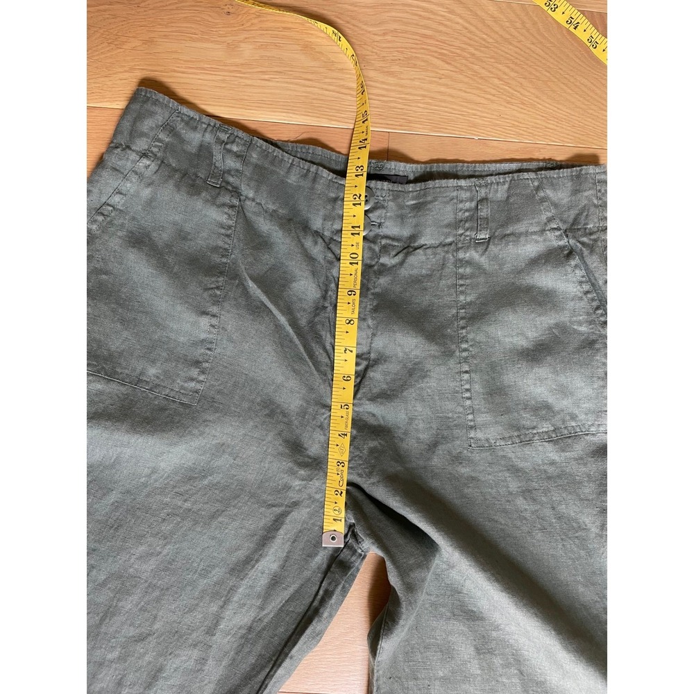 Tahari Olive 100% Linen High Waisted Wide Leg Utility Pants Ankle S14 - Picture 10 of 11